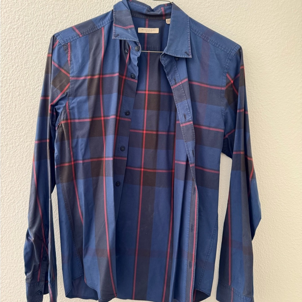 Burberry Brit Slim Navy and Red Plaid Button Down Shirt